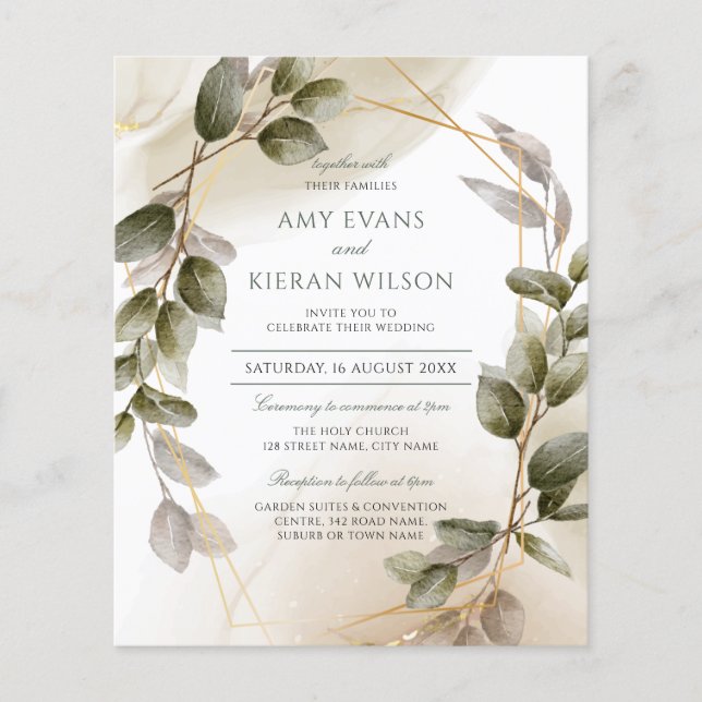 Casamento de Dourada Aquarela Verde com Blush Eleg (Frente)