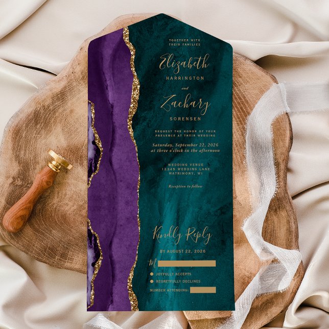 Casamento de Dourado Agato Teal Roxo Moderno (Criador carregado)