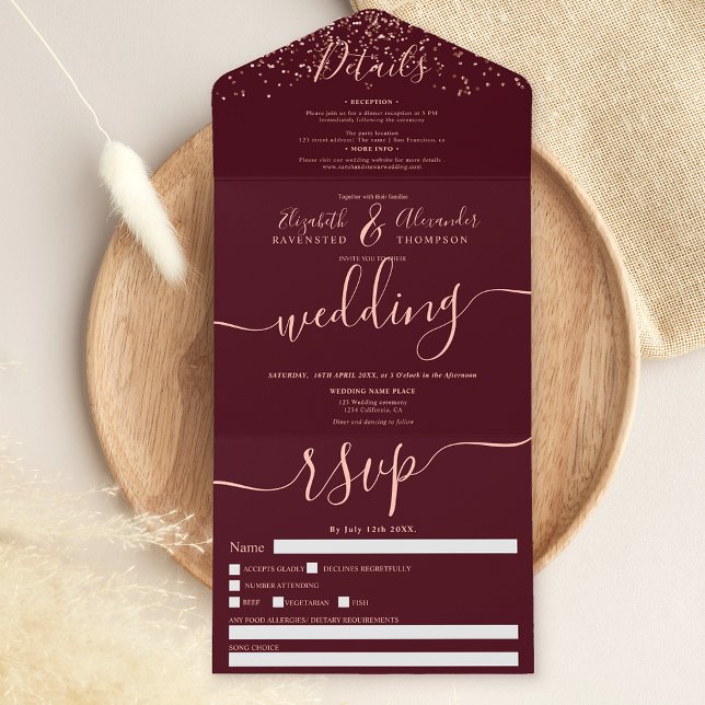 casamento de dourado-rosa confetti burgundy (Criador carregado)