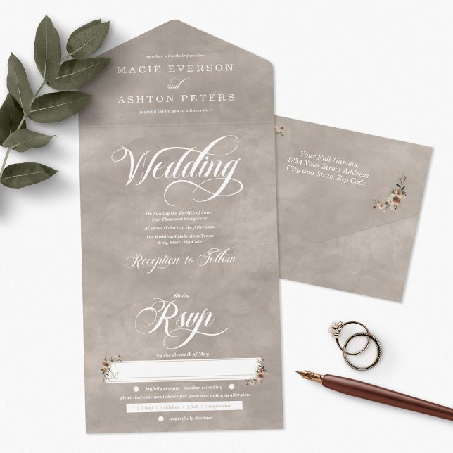 Casamento de Elegance Beige Boho Watercolor (Ethereal Elegance all-in-one invitations available in 6 colorways, each echoing your unique style.)