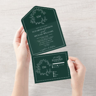 Casamento de Emerald Green Leafy Crest Monograma