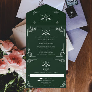 Casamento de Emerald Green Monograma e Setas