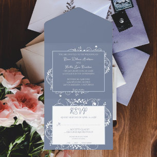 Casamento De Fardo Azul Dusty Tudo Em Um Convite