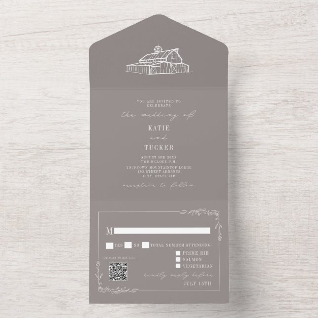 Casamento de Fazendas de QR RSVP de Cinzas Rustica (Interno)