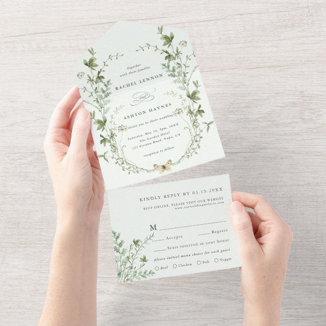 Casamento de flor selvagem verde-esbelta, cor de á (Aba destacável)