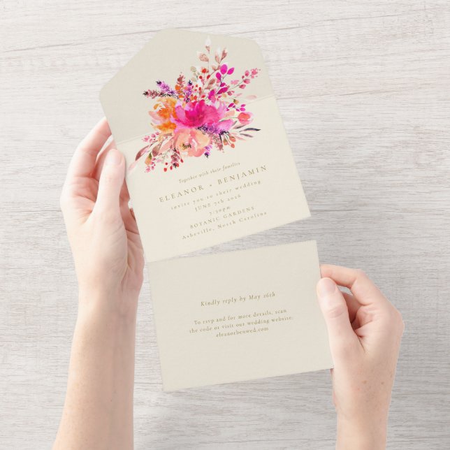 Casamento de Flores de Aquarela Rosa-Brilhante Ele (Aba destacável)