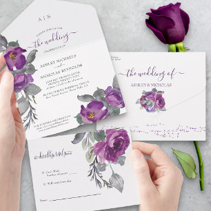 Casamento de Flores de Aquarela Roxa Elegante