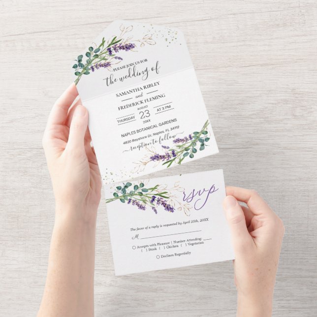Casamento de Flores de Lavandas Roxas Eucalyptus F (Aba destacável)