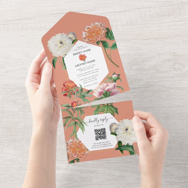 Casamento de Flores de Pêonias Rosa-Pêssegos-Pinhe (Aba destacável)