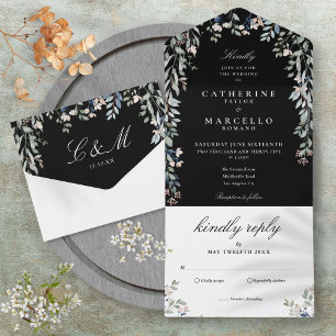 Casamento de Flores e Folhagens Preto e Branco