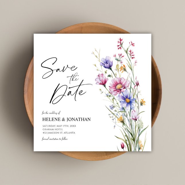 Casamento De Flores Florais Elegante Salva A Data (Wildflowers Floral Elegant Wedding Save The Date)