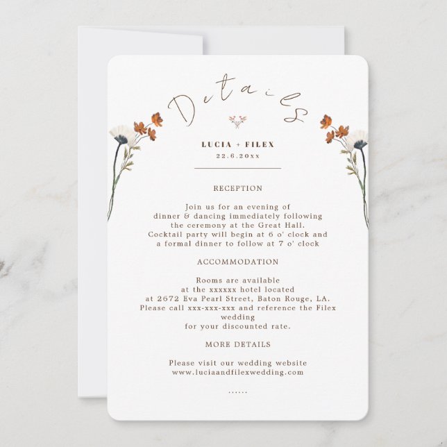 Casamento De Flores Selvagens Elegantes Em Cartão  (Frente)