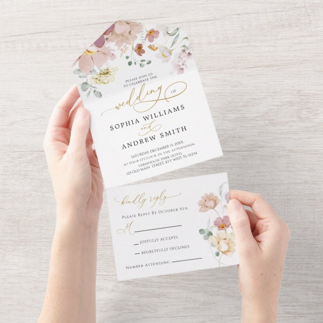 Casamento de Flores Selvagens Rosa e Vermelhas (Aba destacável)