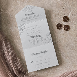 Casamento de Flores Silvestres Cinza Mínimo