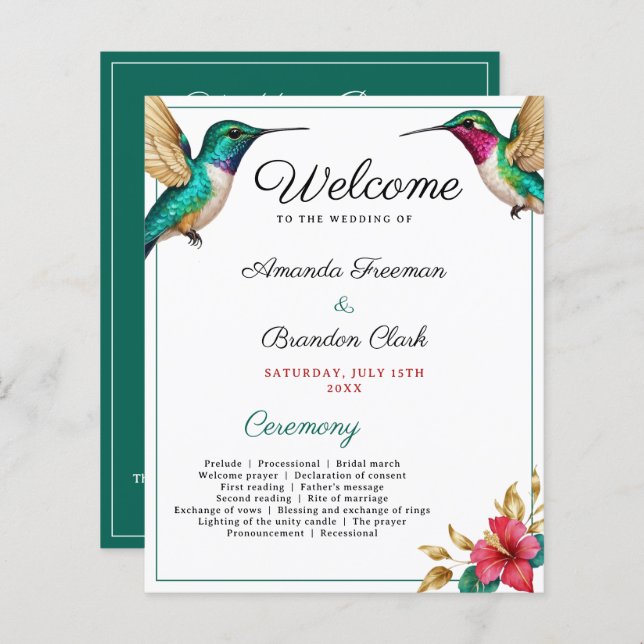 Casamento de Flores Tropicais Vermelhas de Aves Hu (Frente/Verso)