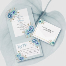 Casamento de flores verdes e azuis