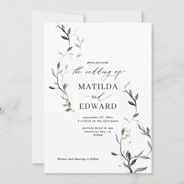 Casamento de folhagem botânica em folha esboçada (Frente)