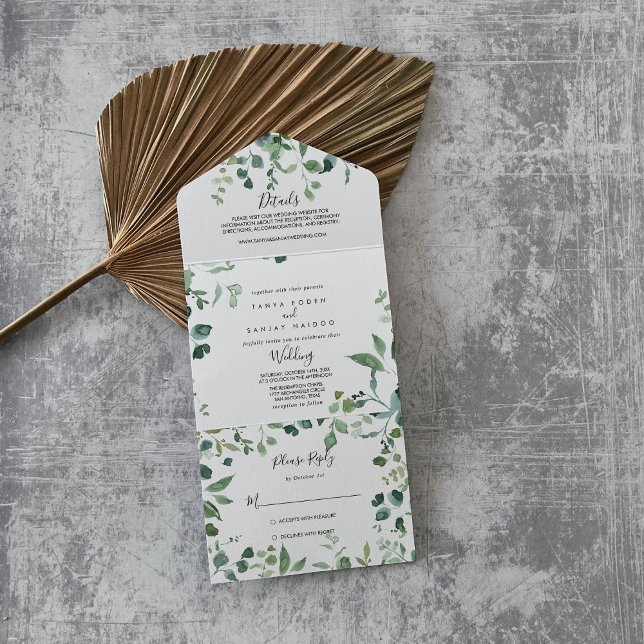 Casamento de Folhagem Verde de Script Caligrafia (Criador carregado)