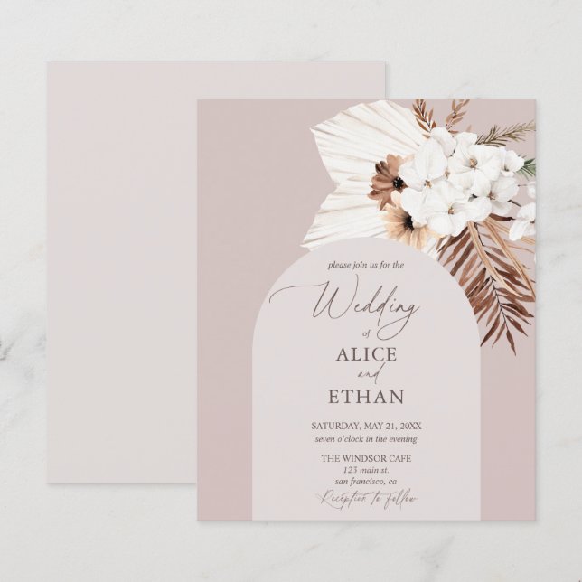 Casamento de Folhas de Palmeira Secas Boho Econômi (Frente/Verso)