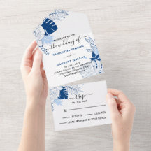 Casamento de Folhas Tropicais Azuis e Brancas