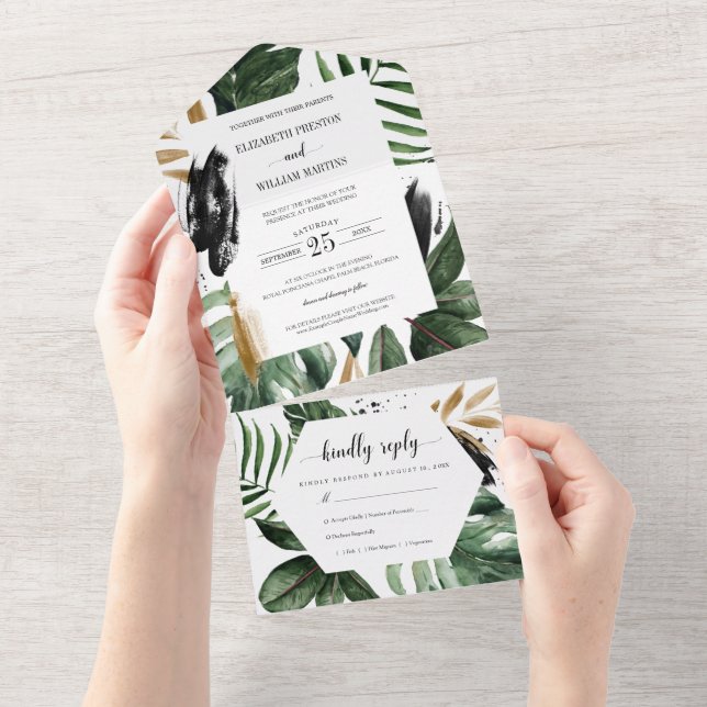 Casamento de Folhas Tropicais de Verão com RSVP (Aba destacável)
