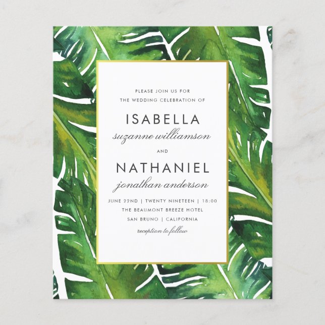 Casamento de Folhas Tropicais Verdes Modernas (Frente)