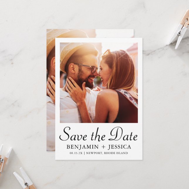 Casamento de Foto Branco Preto Elegante Salve a Da (Frente/Verso In Situ)