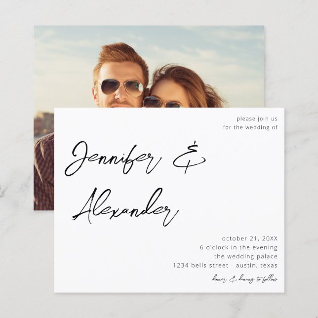 Casamento de Foto com Caligrafia Branca de Orçamen (Frente/Verso)