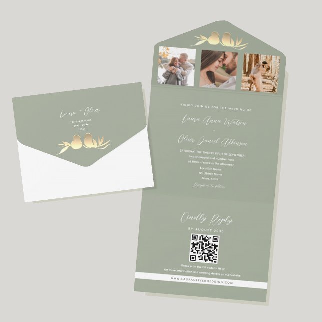 Casamento de Foto com Código QR em Verde Sage (Criador carregado)