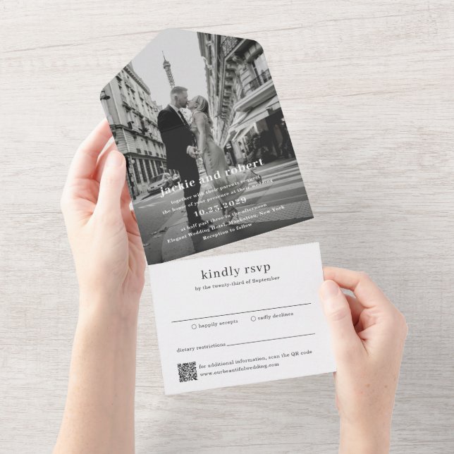 Casamento de Foto com Código QR Minimalista Modern (Aba destacável)
