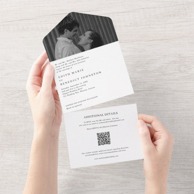 Casamento de Foto com Código QR Preto e Branco Min (Aba destacável)