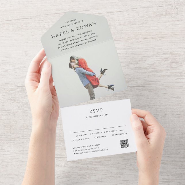 Casamento de Foto com Código QR Simples Moderno (Aba destacável)
