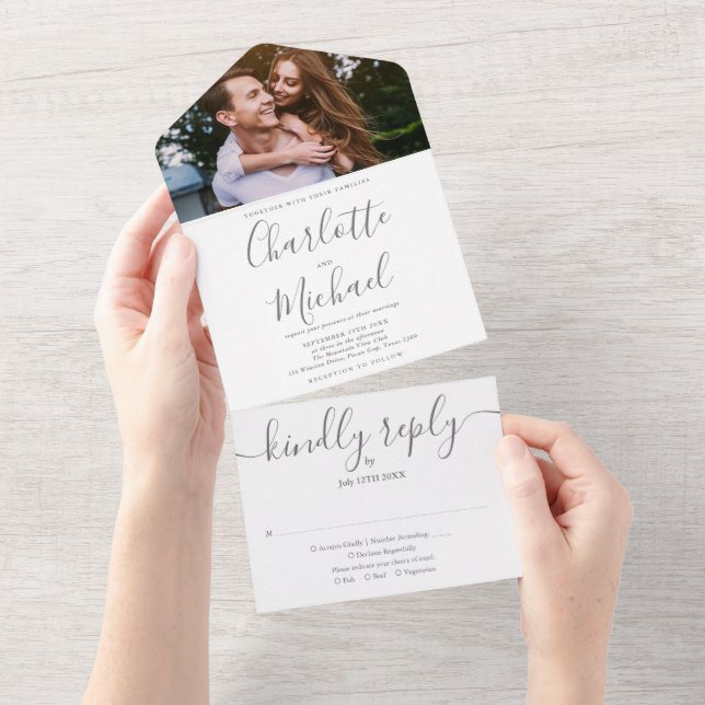 Casamento de Foto com Letra Moderna Cinza e Branco (Tearaway)
