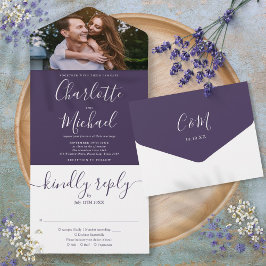 Casamento de Foto com Letra Moderna Roxa e Elegant