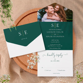 Casamento de Foto com Monograma em Verde Esmeralda