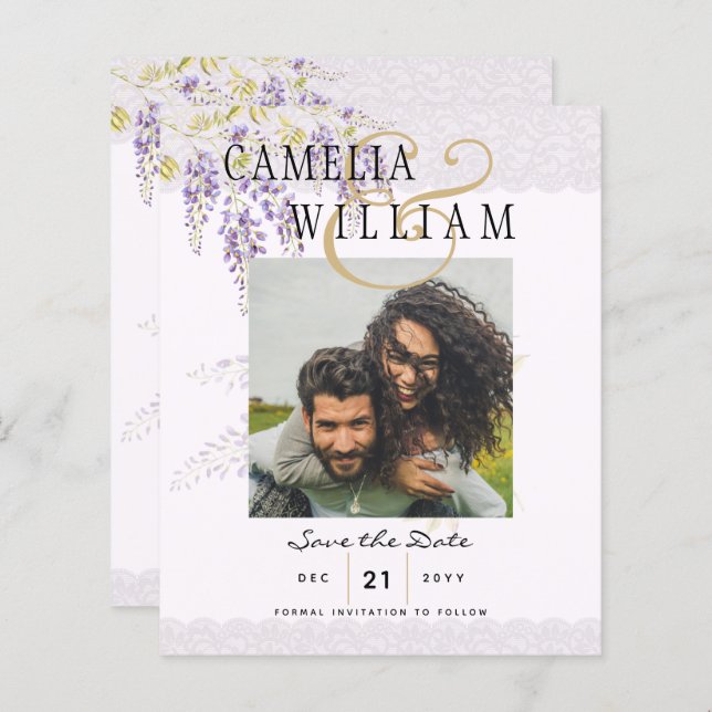 Casamento de FOTO da Wisteria Roxa Moderna Salve a (Frente/Verso)