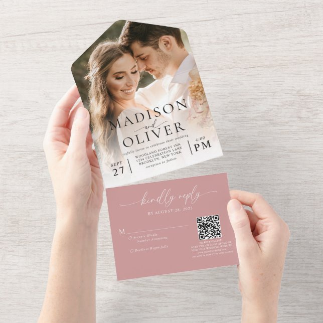 Casamento de Foto do Código QR Clássico Dusty Pink (Aba destacável)