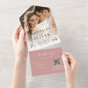 Casamento de Foto do Código QR Clássico Dusty Pink
