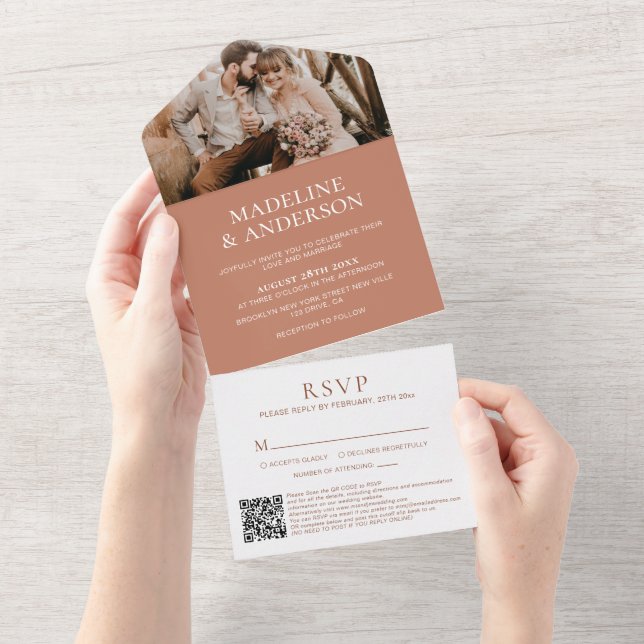 Casamento de Foto do Código QR do Terracotta RSVP  (Aba destacável)