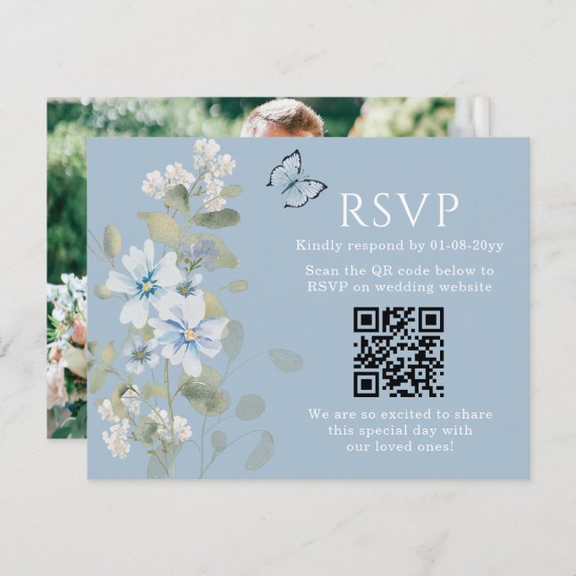 Casamento de Foto do Código QR RSVP Floral Românti (Frente/Verso)