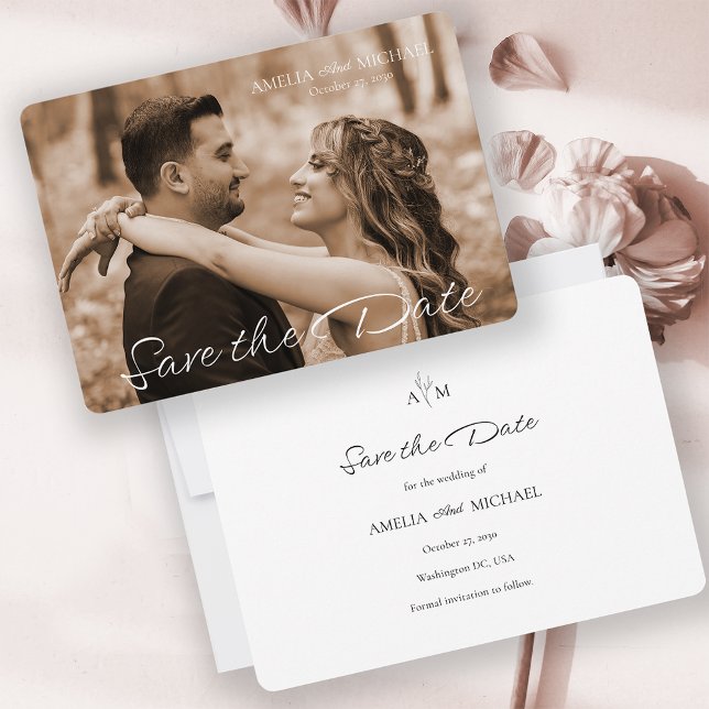 Casamento de Foto do Maroon Retroativo Salve o Car (Retro  Photo Wedding Save the Date Card)