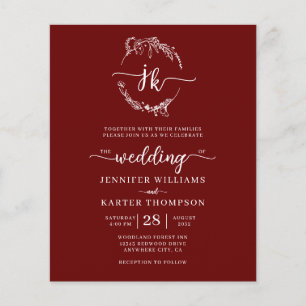 Casamento de Foto do Monograma Vermelho Floral Bur