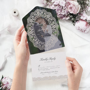 Casamento de Foto em Moldura de Renda Floral Vinta