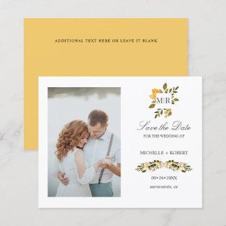 Casamento de Foto Floral Amarelo Monograma SALVAR 