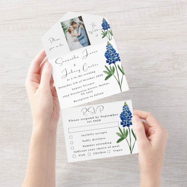 Casamento de Foto Floral Azul do Texas (Aba destacável)