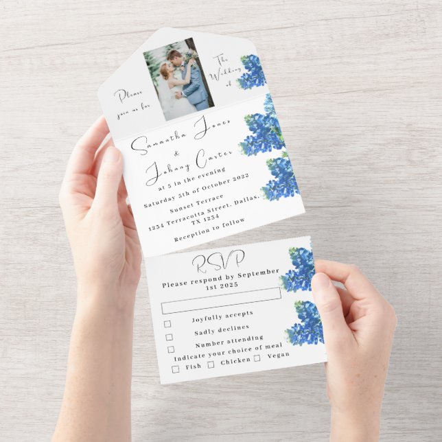 Casamento de Foto Floral Azul do Texas (Aba destacável)