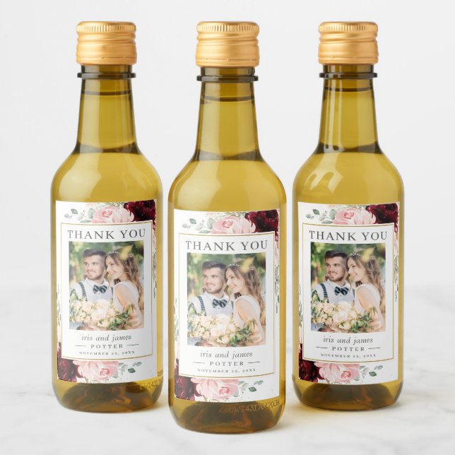 Casamento de Foto Floral do Blush Burgundy (Garrafas)