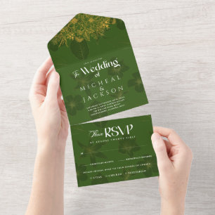 Casamento de Foto Floral Dourada Elegante Verde