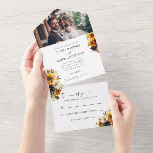 Casamento de Foto Floral Rustic Sunflower Burgundy