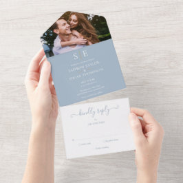 Casamento de Foto Monograma Azul e Dourado
